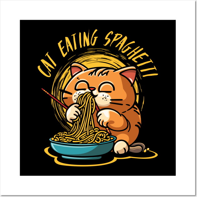 Cat eating spaghetti Wall Art by Markaryan